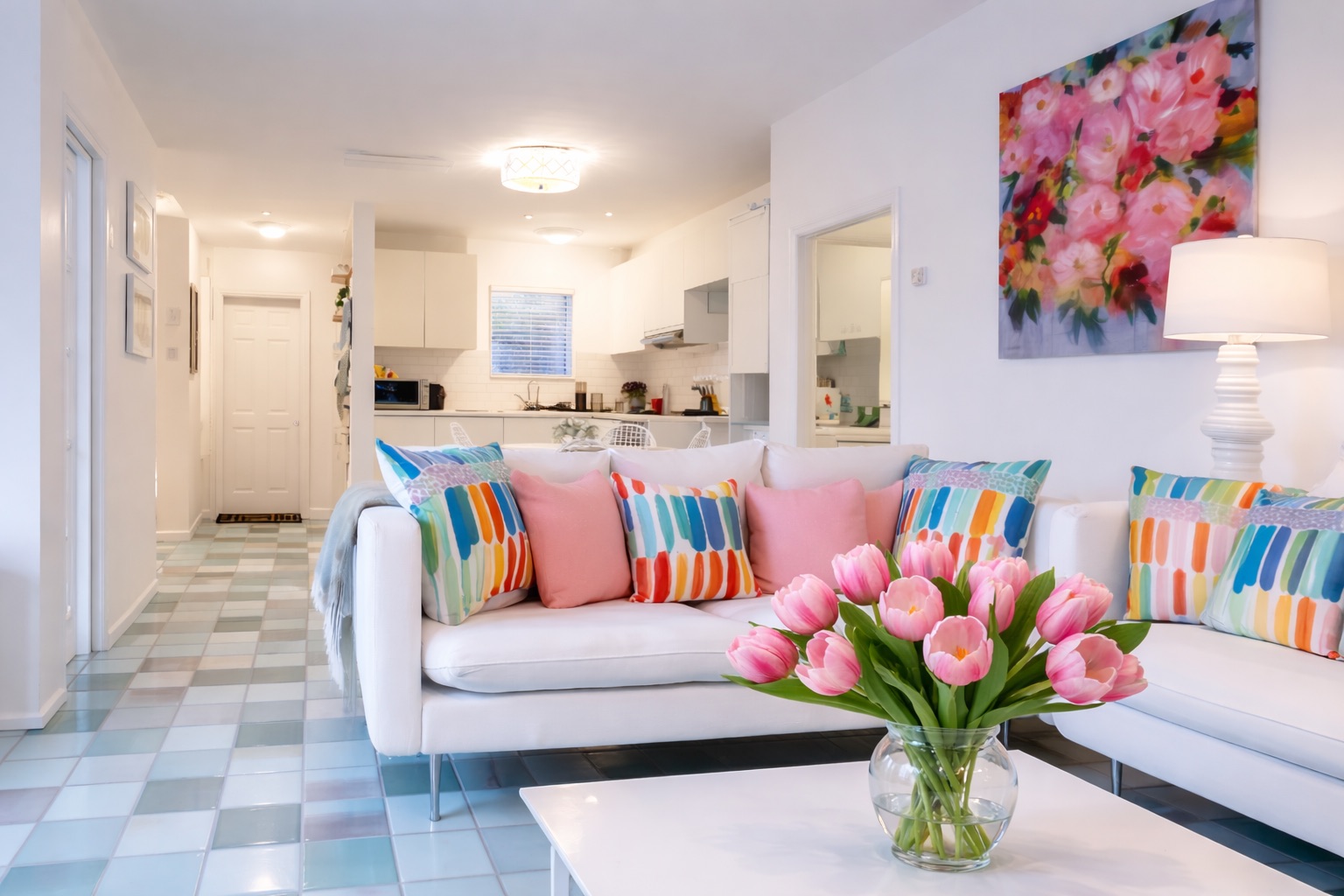 Garden Tulip bouquet in a bright living room